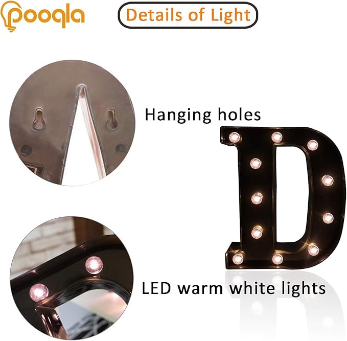 Decorative LED Illuminated Letter Marquee Sign - Alphabet Marquee Letters with Lights For Wedding Birthday Party Christmas Night Light Lamp Home Bar Decoration D, Black