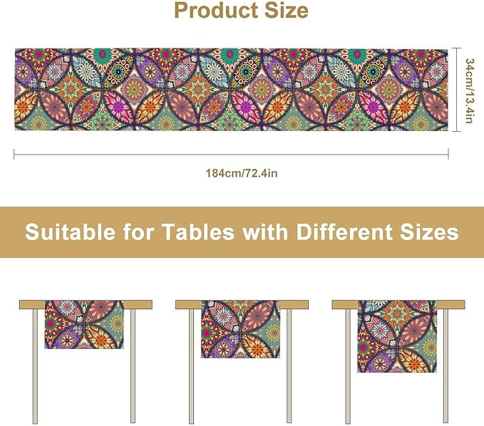 Boho Floral Table Runner,Colorful Flower Retro Bohemian Table Cloth Kitchen Dining Table Home Party Decoration 13x90 Inch