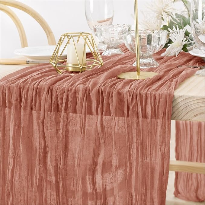 MLMW 4 Pack Dusty Rose Table Runner Cheesecloth Boho Gauze Rustic Cheese Cloth Table Runner 160 inch Sheer 13.3ft for Wedding Party Baby Bridal Shower Birthday
