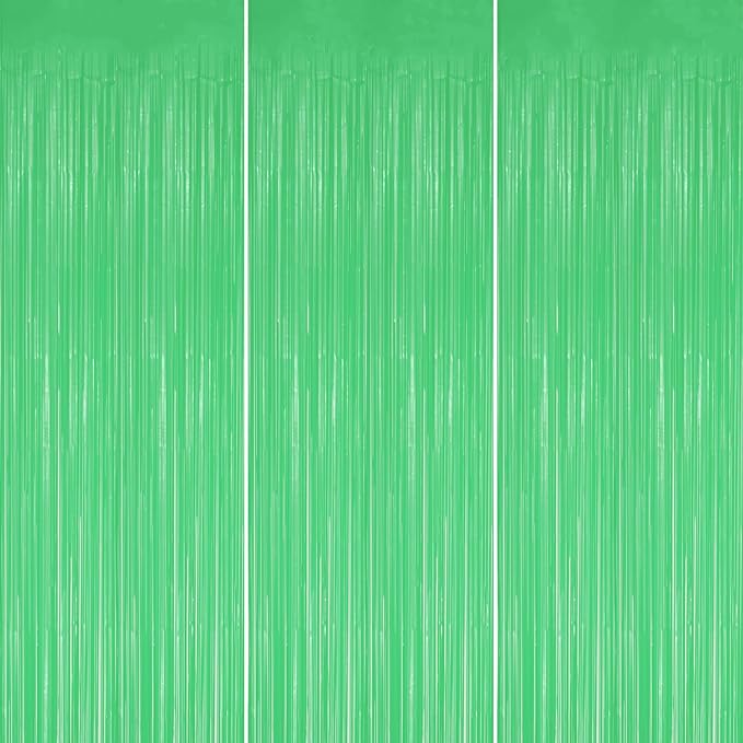3 Pack Foil Fringe Backdrop - Pastel Light Green Shiny Tinsel Curtains for Party Decoration/Photo Booth Props - 3.3x8.2 FT Metallic Foil Backdrop for Birthday, Wedding, Graduation, Christmas