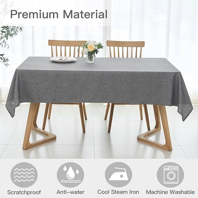 maxmill Rectangle Linen Texture Tablecloth Stain Proof Waterproof Wrinkle Free Washable Dining Table Cloth Wipeable Fabric Table Cover for Dining Room Farmhouse Tablecloths, 60 x 120 Inch, Dark Grey