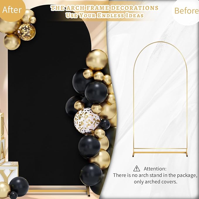 Black Arch Cover 7.2ft Spandex Backdrop Stand for Balloon Wedding Party Ceremony Decorations - Stretchy Chiara Arch