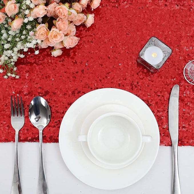 Eternal Beauty Red Table Runner for Wedding, 5PCS-12x108 Sequin Table Runner Decorations for Birthday Parties, Banquets, Graduations,Christmas