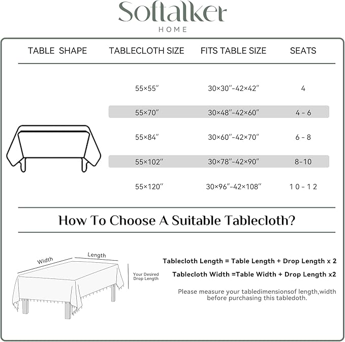 Softalker Checkered Tablecloth Rectangle, Heavy Weight Linen Gingham Christmas Table Cloth with Tassel, Washable Wrinkle Free Buffalo Plaid Table Cover for Dining/Party/Home - 55 x 84 Inch, Sage
