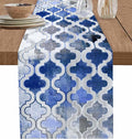 Blue Morocco Plaid Cotton Linen Table Runner for Dining Kitchen, Wedding Outdoor Party Tablerunners Decoration, Distressed Abstract Painted Vintage Dresser Scarf Coffee Tablecloth Runners 13x90 Inches