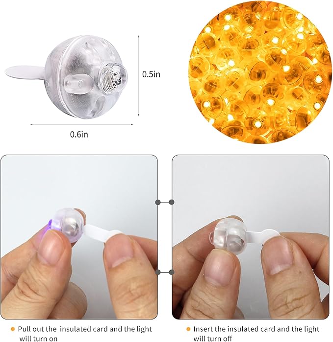 Aogist 200pcs Orange Balloon Light,Long Standby Time Waterproof Mini Ball Light,Round LED Flash Lamp for Paper Lantern Balloon Party,Wedding,Birthday,Festival,New Year and Christmas Decorative