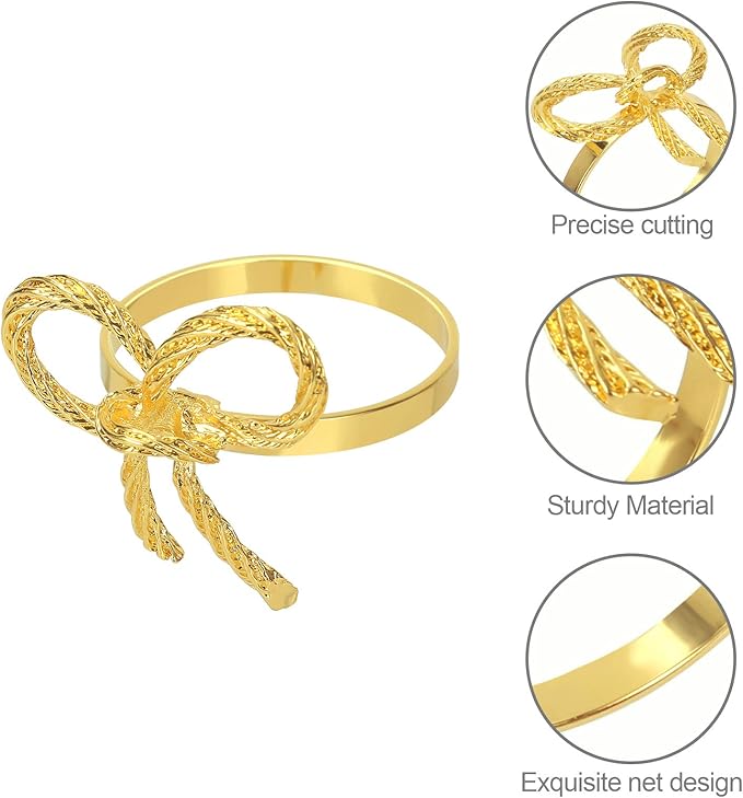 Pack of 6 Napkin Rings Alloy Hollow Out Flower Napkin Holder Dinning Table Napkin Ring for Dinner Parties Wedding Banquet Table Setting Family Gatherings Table Decor（Gold，6）