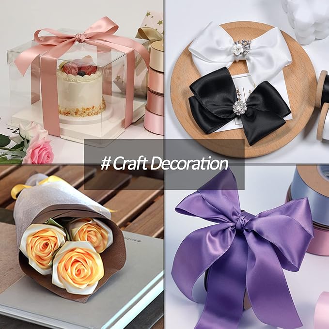 1-1/2" Wide x 100 Yards Solid Color Dark Gold Satin Ribbon, Fabric Satin Ribbon for Gift Wrapping, Wreath, Wedding Party Decoration and Other Sewing Projects (Champagne Gold)