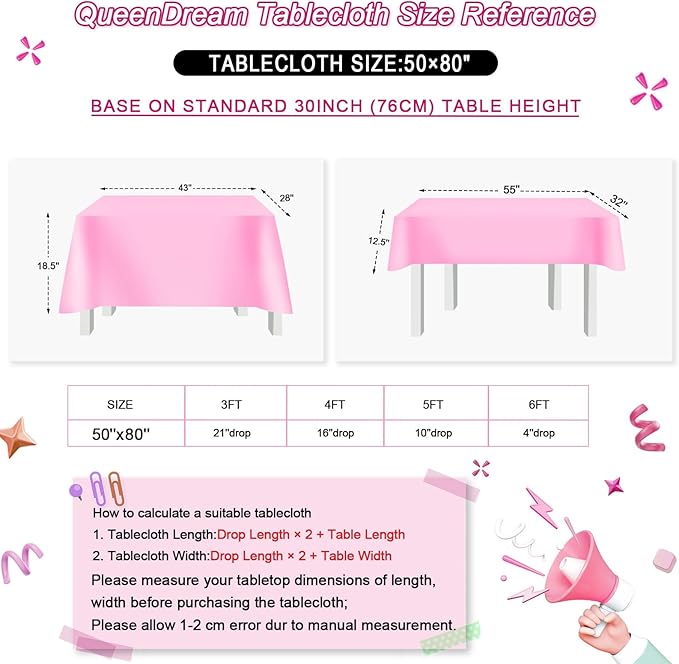 QueenDream Sparkly Sequin Tablecloth - Fuchsia Table Cloth 50x80 Inches Rectangle Table Overlay Fabric for Birthday Parties Baby Shower Decoration