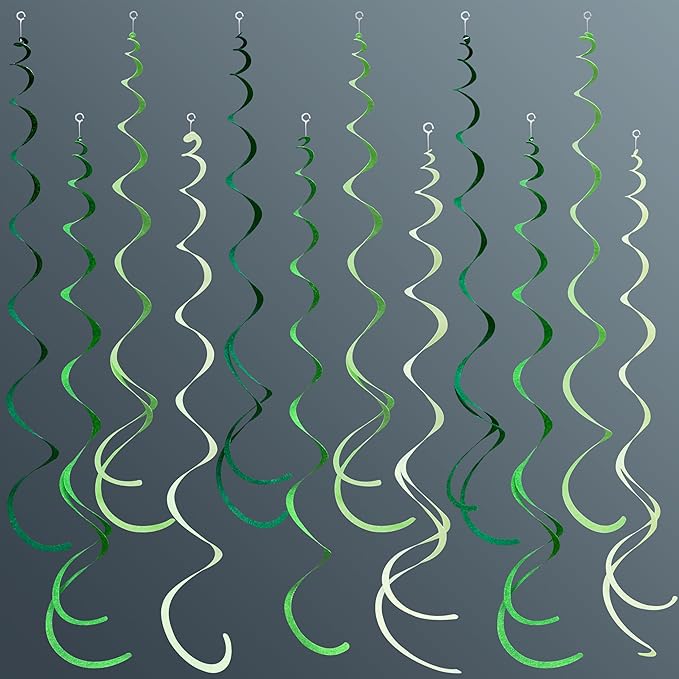 36Pcs Green Hanging Swirl Decorations Ombre Green Felt Swirl Streamer Spiral Ceiling Garland for Spring Summer Birthday Wedding Baby Shower Graduation Christmas St Patrick's day Holiday Party Supplies