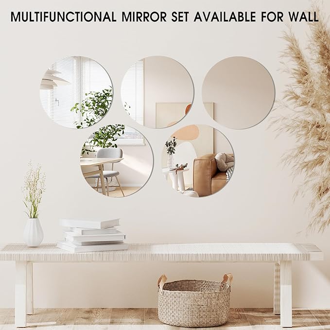 VASUHOME 10" Round Mirror Centerpieces for Tables, Glass Mirror Tray Set for Wedding and Party Decorations, Circle Mirror Plates with Smooth Edge and Cushioned Feet, 2mm Thick