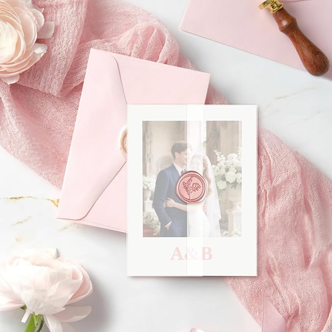 30 Pack Pre-Folded Vellum Jackets for 6x6 Invitations, Translucent Vellum Paper 6x6 Jackets, 100GSM Wedding Invitations Wraps, Envelope Liners for Birthdays, Baby Showers
