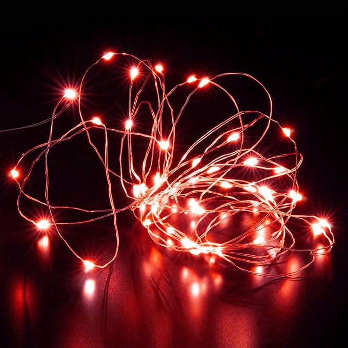 Aogist Led Fairy Lights 3 Modes Battery Operated String Lights Waterproof Silver Wire 7 Feet Firefly Starry Moon Mason Jar Lights for DIY Wedding Party Christmas (Red, 20 Pack)