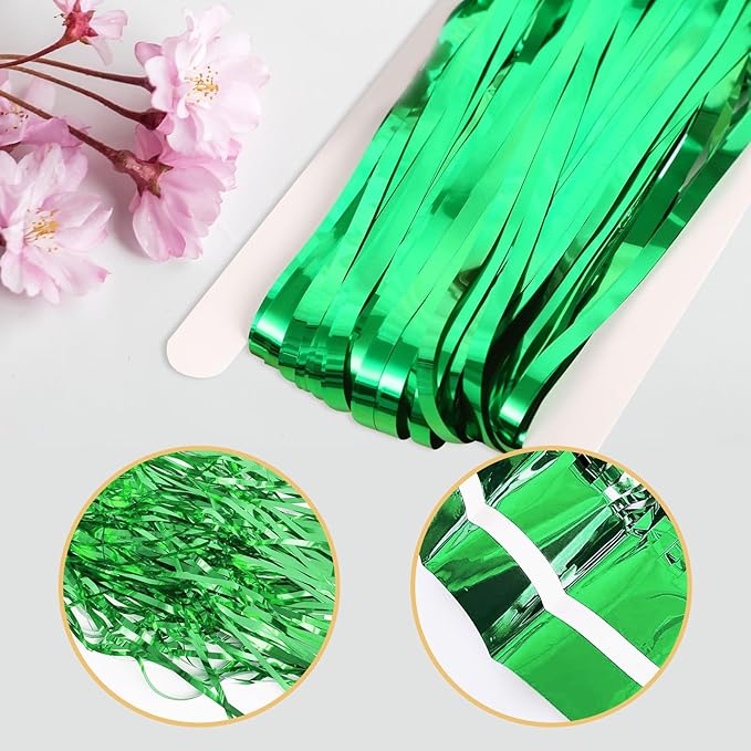 5 Pack Green Foil Curtain Backdrop 3.2ft x 9.8ft Metallic Tinsel Foil Fringe Curtains Streamer Photo Booth Backdrop for Birthday Party Engagement Bachelorette Party Decorations (Green)