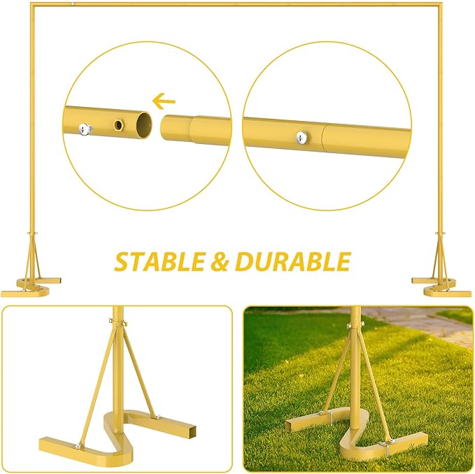 HAITRAL 10x7 FT Backdrop Banner Stand,Square Wedding Arch Balloon Metal Frame,Heavy Duty Background Stand Kit,Adjustable Photo Backdrop Stand for for Parties Birthday Video Studio - Gold