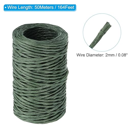 PATIKIL 164 Feet Floral Bind Wire Wrap Twine, 2mm Green Paper-Wrapped Iron Wire for Bouquets