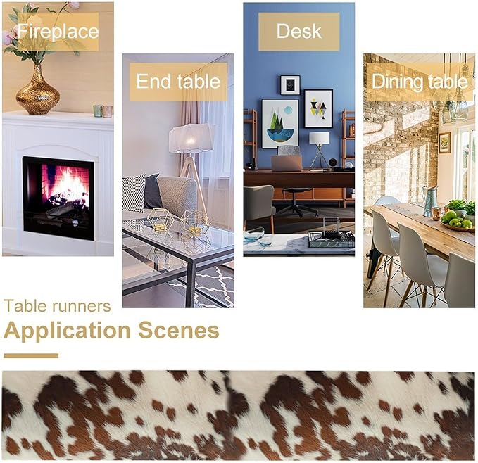 Farmhouse Cow Skin Print Table Runner, Safari Wildlife Brown Country Farm Cowhide Pattern Cotton Linen Rustic Cottage Table Runner for Dinning Home Party Holidays Home Setting, 13x90 Inch