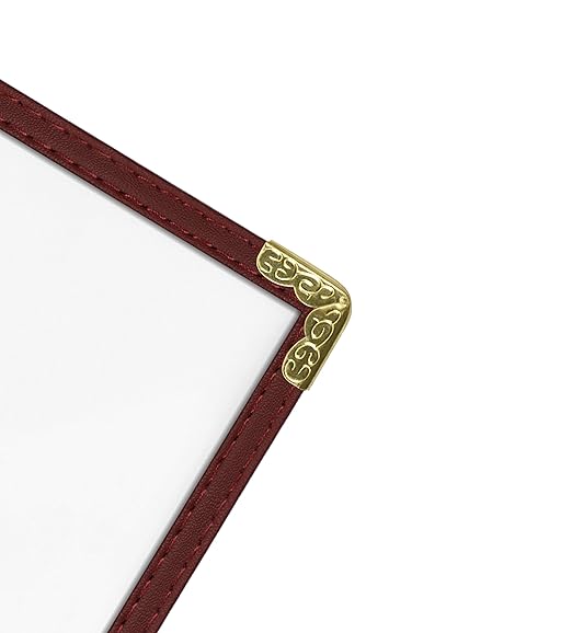 Goodsmart Restaurant Menu Covers – Burgundy, 25 Pack, 6-View Trifold 5.5" x 8.5", Side-Loading Vinyl & Plastic Menu Holders, Clear Menu Sleeves, Leather-Style Café Covers with Gold Corners