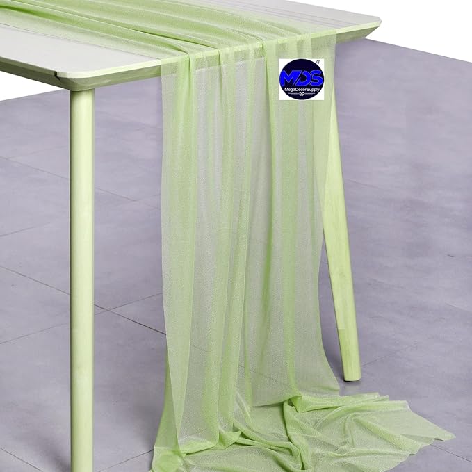 MDS Halloween Chiffon Table Runner - 10 Pack, 29 x 170 Inches, 14ft Each - Sheer Spooky Table Runners for Haunted House Parties, Trick-or-Treat Tables, Witchy Décor, Wedding & Events - Sage Green