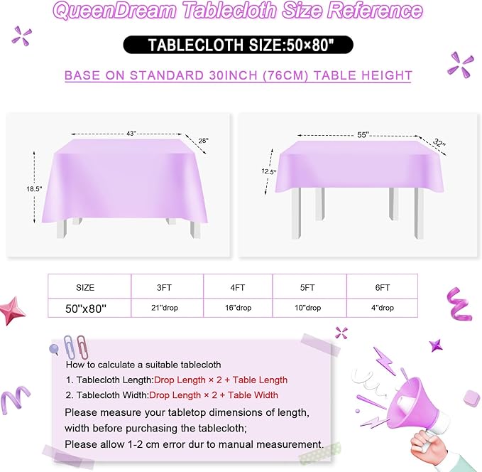 QueenDream Sparkly Sequin Tablecloth - Light Purple Table Cloth 50x80 Inches Rectangle Table Overlay Fabric for Birthday Parties Baby Shower Decoration