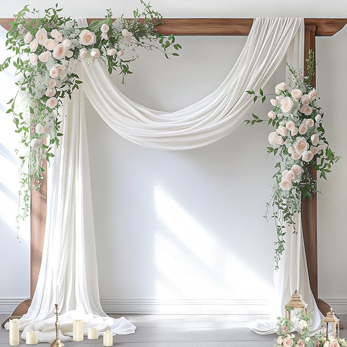 Socomi Wedding Arch Draping Fabric 3 Panels 29" x 19Ft Ivory Sheer Chiffon Curtain Drapes 6 Yards for Wedding Ceremony Birthday Party Decoration