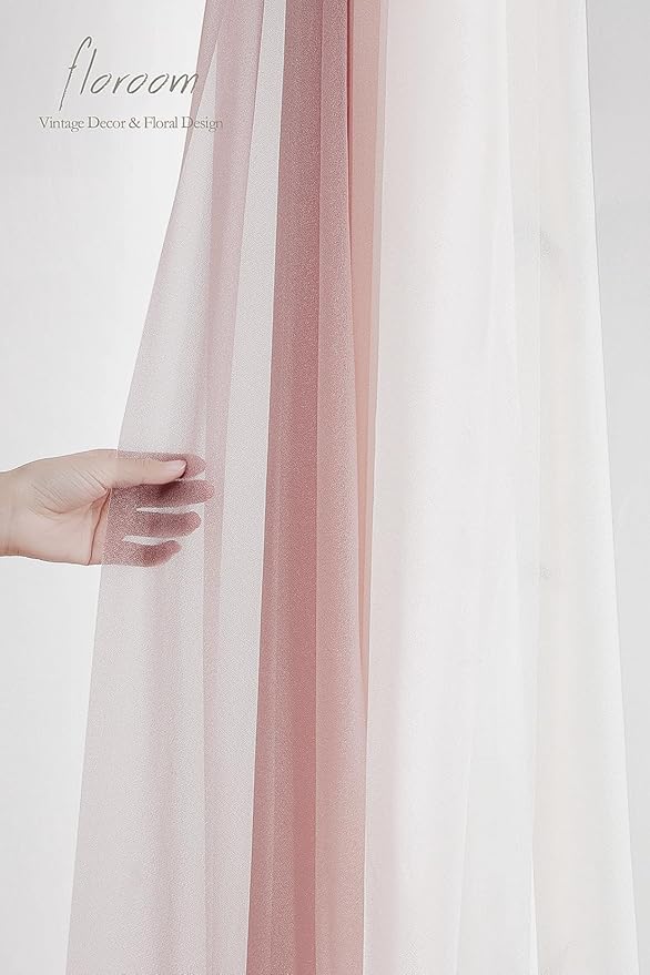 Floroom Wedding Arch Draping Fabric 3 Panels 20Ft Chiffon Fabric Drapes Arbor Drapery Wedding Ceremony Reception Swag Decorations (Dusty Rose +Blush +White)