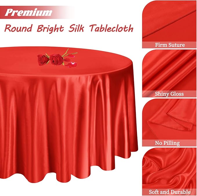 fani 6 Pack 108 Inch Red Satin Tablecloth - Premium Bright Silky Round Tablecloth Overlay Smooth Fabric Table Cover, Table Decoration for Wedding Party Banquet Events Restaurant Kitchen Dining