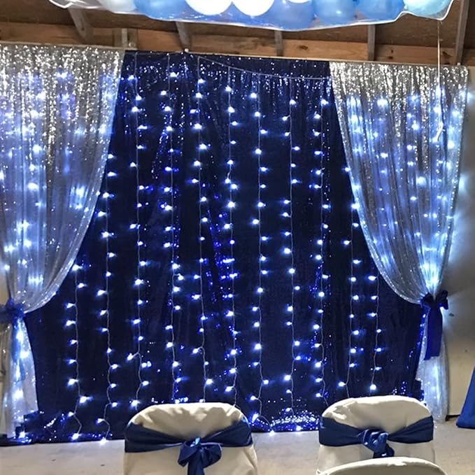 Poise3EHome 4Pcs 2Ft x 8Ft Blue Sequin Backdrop Curtains, Glitter Photography Backdrop, Sequence Xmas Thanksgiving Backdrop (Navy Blue, 4 pcs-2ftx8ft)