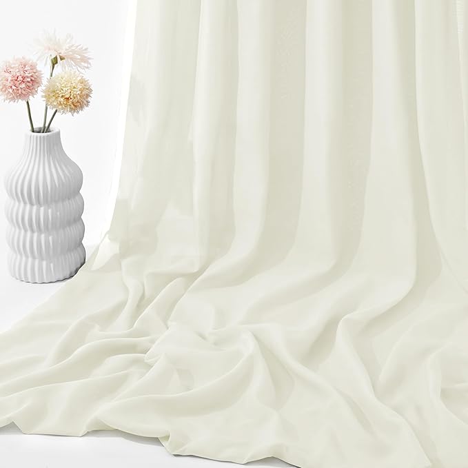 VACVELT Wedding Arch Draping Fabric, Ivory Chiffon, 2 Panels Sheer Drapes, 30 Inch x 20ft Chiffon Backdrop Curtain, Outdoor Sheer Drapery for Ceremony Party Ceiling