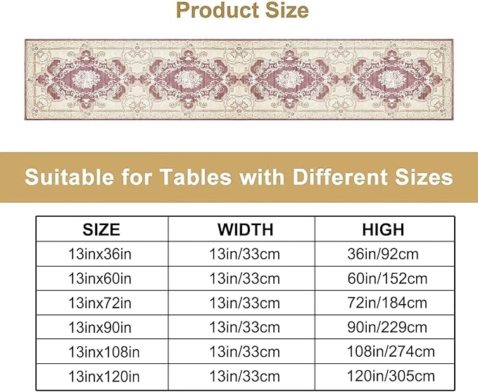 Boho Bohemia Table Runner, Vintage Blue Gold Retro Flower Rustic Country Floral Printed Pattern for Home Kitchen Table Decor Dining Coffee Room Garden Party Wedding Decor 13x60in