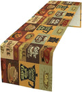 Coffee Table Runner,Vintage Style Coffee Beans Cups Theme Design Pattern Print Tablecloth Burlap for Hotel Indoors Outdoor Dining Room Kitchen Holiday Party, 13x60in