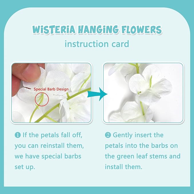 12 Pack Teal Wisteria Hanging Flowers Garland, 3.77 Feet Artificial Flower Vines, Fake Wisteria, Artificial Vines Hanging Garland for Backdrop Outdoor Yard Garden Decor