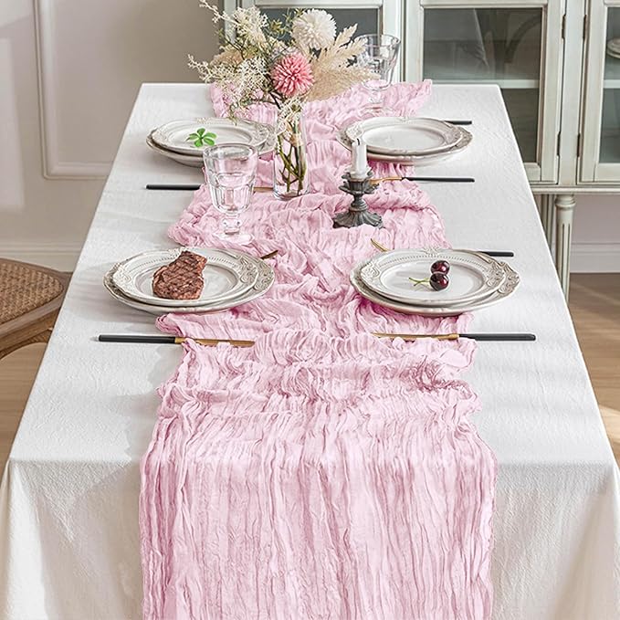 1 Pack Cheesecloth Table Runner 10Ft Christmas Gauze Boho Table Runners for Wedding Decor Bridal Shower Decorations Baby Shower Party(35" x 120")
