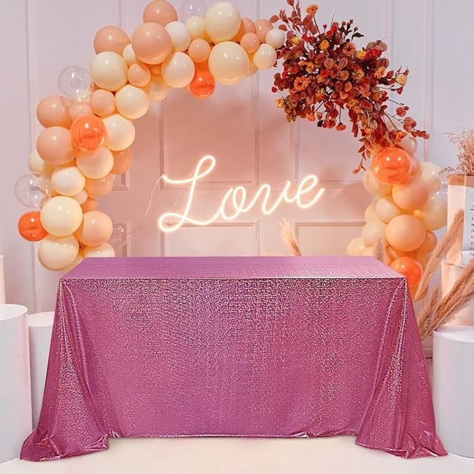 Fitable Sequin Tablecloth for Parties 60x120 Inch - Sparkle Glitter Table Cloth Laser Rectangle Overlay for Wedding Baby Shower Ceremony Birthday Holiday Banquet Decor, Fuchsia