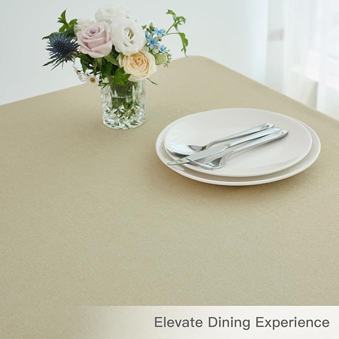 maxmill Square Linen Textured Tablecloth Waterproof Spillproof Wrinkle Free Soft Slubby Textured Table Cloth for Dinner and Party Washable Wipeable Fabric Table Cover Decoration, 60 x 60 Inch, Beige