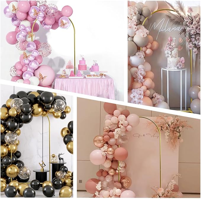 Metal Arch Backdrop Stand and Cover Set, 7.2FT Beige Reusable Spandex Fitted Backdrop Cover and Gold Wedding Arch Frame for Baby Shower, Birthday, Parties Decoration.