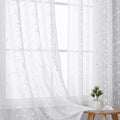 VISIONTEX White Sheer Voile Curtains, Decorative Leaves Embroidery Faux Linen Rod Pocket Window Drapes for Home Kitchen, Living Room and Bedroom 54 x 95 Inch, Set of 2 Curtain Panels