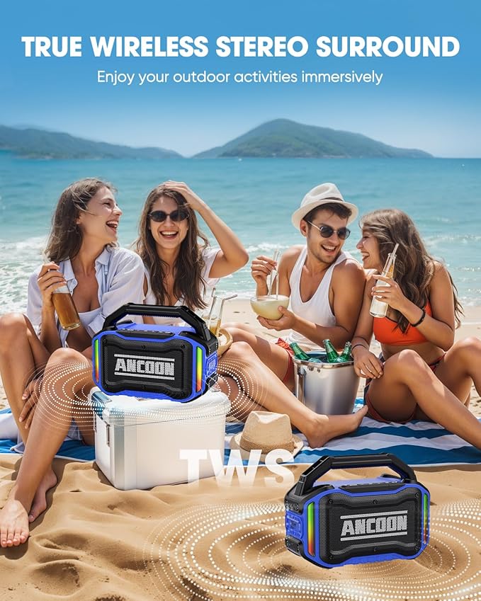 Speakers Bluetooth Wireless: 80W(Peak) Loud Speaker with Bass, 20H Playtime, IPX6 Waterproof, Large Jobsite Speakers for Work, Outdoor, Workshop, Garage, Portable Speaker with TWS (Blue)