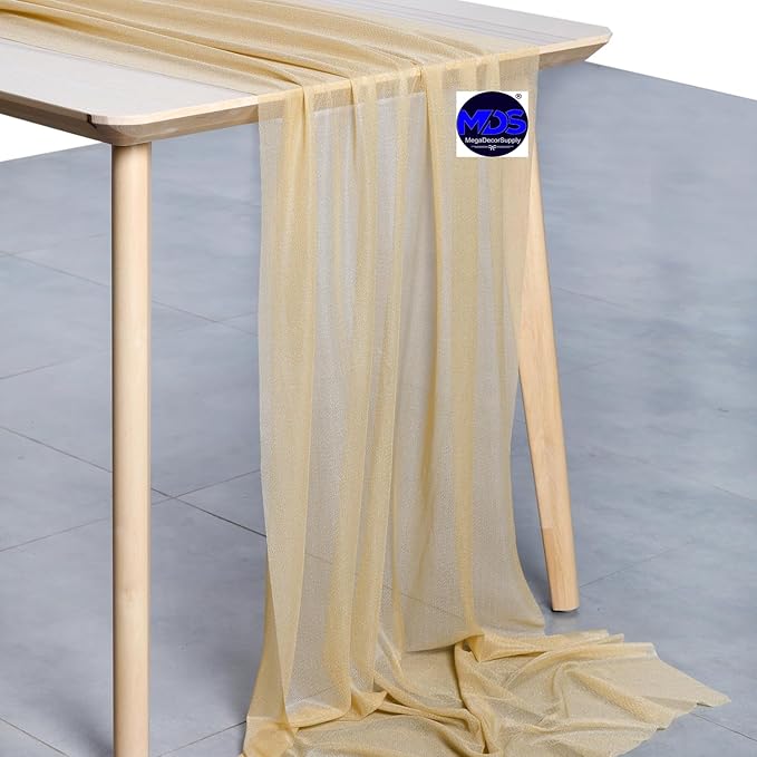 MDS 20 Pack 10ft Chiffon Table Runner 29 x 120 Inches Sheer Wedding Runner Romantic Rustic Table Runner for Wedding Decorations, Birthday Parties, Bridal Shower Party Arch Decor - Champagne Gold