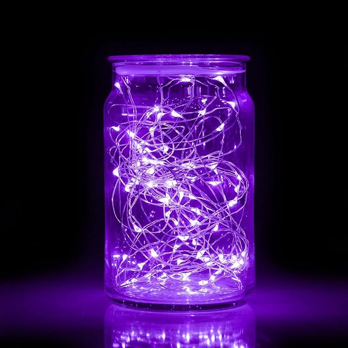 Twinkle Fairy Lights Battery Operated 3 Modes with Timer Firefly Lights 20 LED on 7.2 feet Silvery Copper Wire for DIY Wedding Party Christmas Halloween Centerpiece Decorations 15 Pack (Purple)