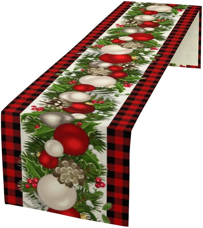 Christmas Table Runner,Seasonal Winter Xmas Holiday Farmhouse Table Cloth Kitchen Dining Table Decoration for Home Party Decor 13x36 Inch
