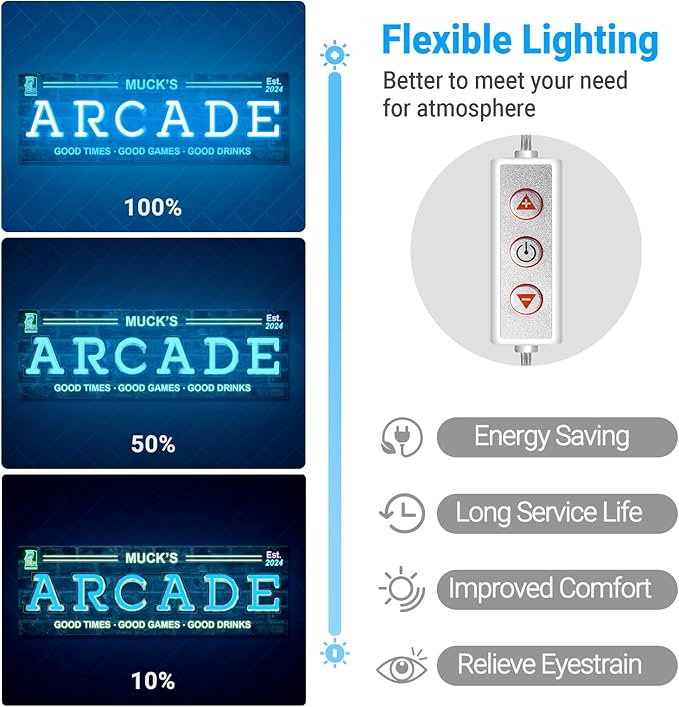 Custom Arcade Neon Sign for Wall Decor, Personalized LED Neon Name Sign, Dimmable Customized Arcade Light Up Signs for Playroom Gaming Zone Man Cave Bedroom Decoration, Men Boy Gamer Birthday Gifts