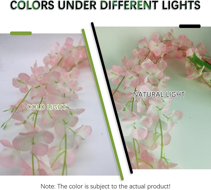 12 Pack Light Pink Wisteria Hanging Flowers Garland, 3.77 Feet Artificial Flower Vines, Fake Wisteria, Artificial Vines Hanging Garland for Backdrop Outdoor Yard Garden Decor