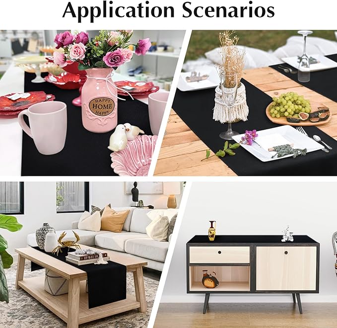 2 Pack Black Long Table Runner 12 x 108 Inch Solid Color Farmhouse Runners Coffee Table Dresser for Daily Party Home Decoration