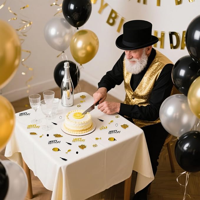 60th Birthday Confetti 50 Confetti Party for Table Metallic Foil Table Scatter Decoration Birthday Centerpieces for Party DIY Arts Crafting Supplies, Gold Black and Silver