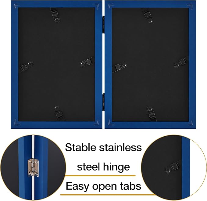 decorUhome Double 5x7 Picture Frame Vertical, Engineered Wood Bifold Photo Frame with Plexiglass for Tabletop Display, 5x7, Royal Blue