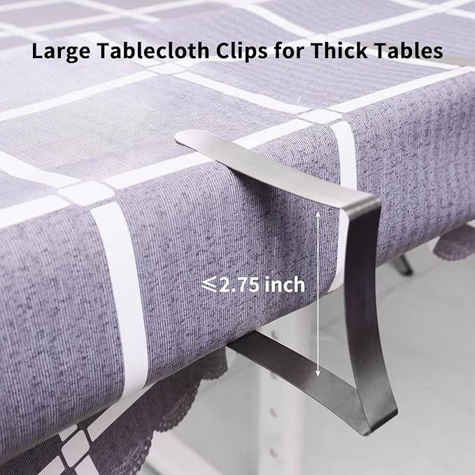 TriPole Tablecloth Clips 16 Pack Large Picnic Table Cover Clips Stainless Steel Tablecloth Clamps for Outdoor Home Kitchen Restaurant Wedding Party, Fit for 1.7”-2.75” Thick Folding Wooden Tables