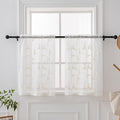 VISIONTEX White Sheer Voile Curtains, Decorative Leaves Embroidery Faux Linen Rod Pocket Window Drapes for Home Kitchen, Living Room and Bedroom 26 x 36 Inch, Set of 2 Curtain Panels