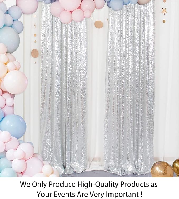ShinyBeauty Sparkle Backdrop Curtain Silver 2 Panels Set Sequin Photo Backdrop 2FTx8FT Sequin Backdrop Curtain Pack of 2-1220S