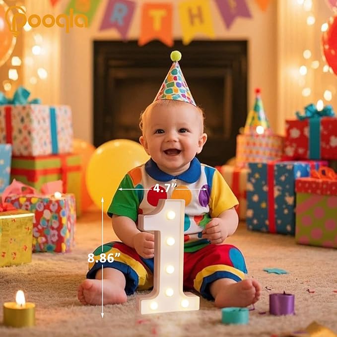 Pooqla Colorful Light Up Numbers, 35 Colors LED Marquee Number Lights for 1st Birthday Decorations with Remote, RGB Lighted Numbers Gift for Girls Boys for Party, Night Light, Room Decor, Number 1